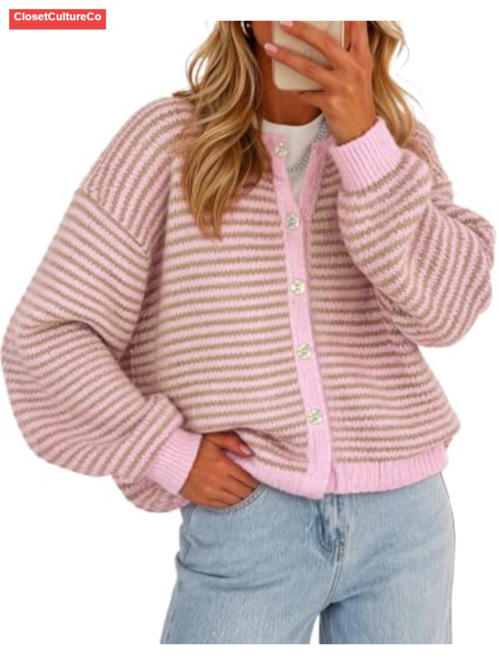 Striped Button Up Cardigan Long Sleeve Oversized Knit Sweater